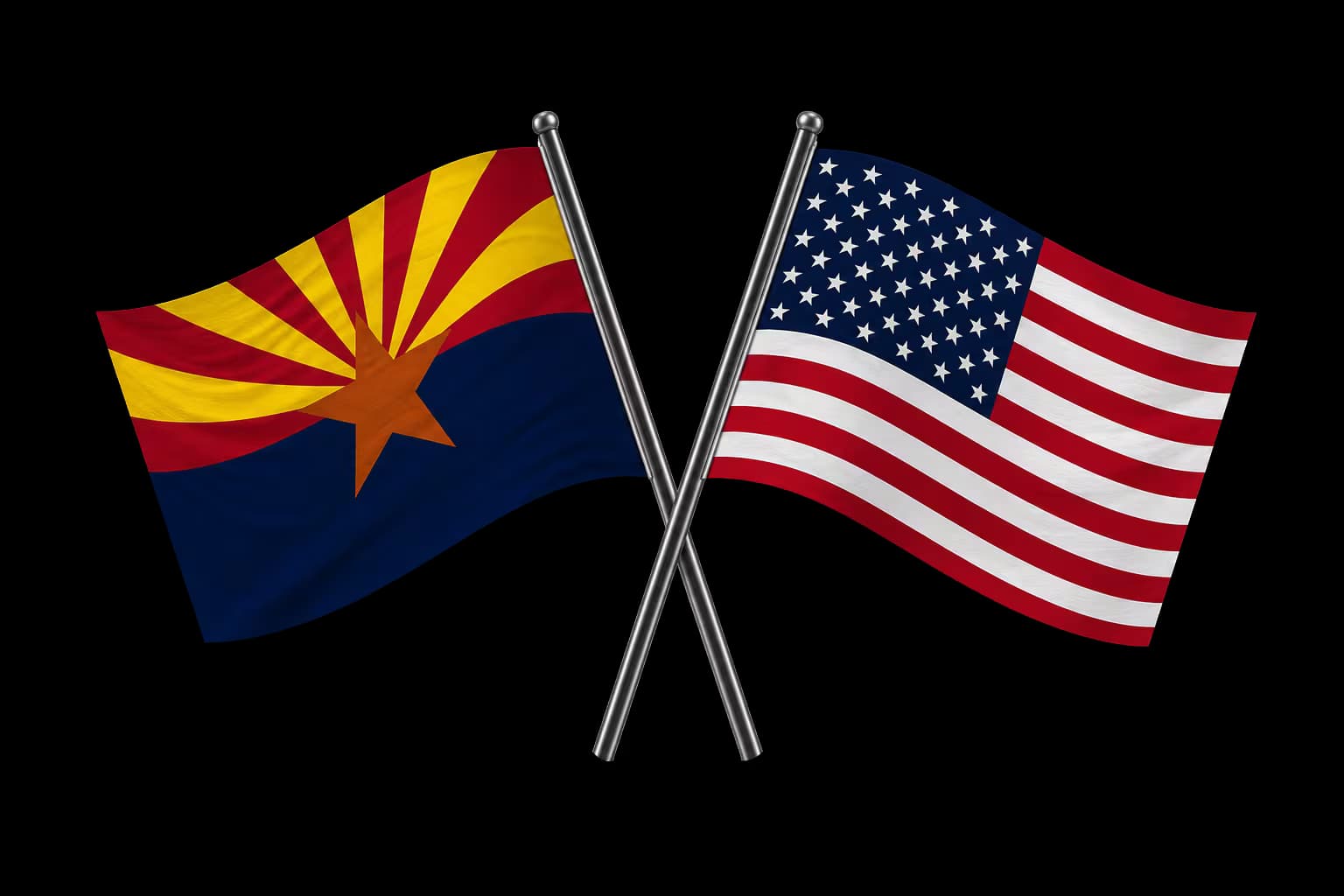 The Arizona state flag crossed with the flag of the United States